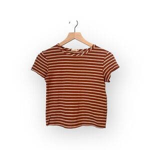 Olivia Rae Rust and White Striped Cropped Short Sleeve Top EUC Sz XS